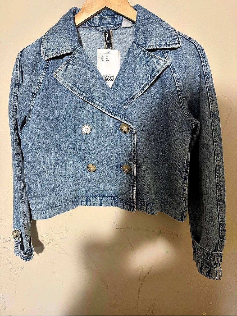 H&M Double-Breasted Denim Jacket Women's Blue Jean Jacket